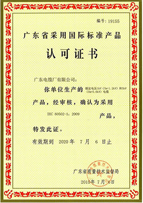 广东省采用国际标准产品认可证书(1-3kV)
